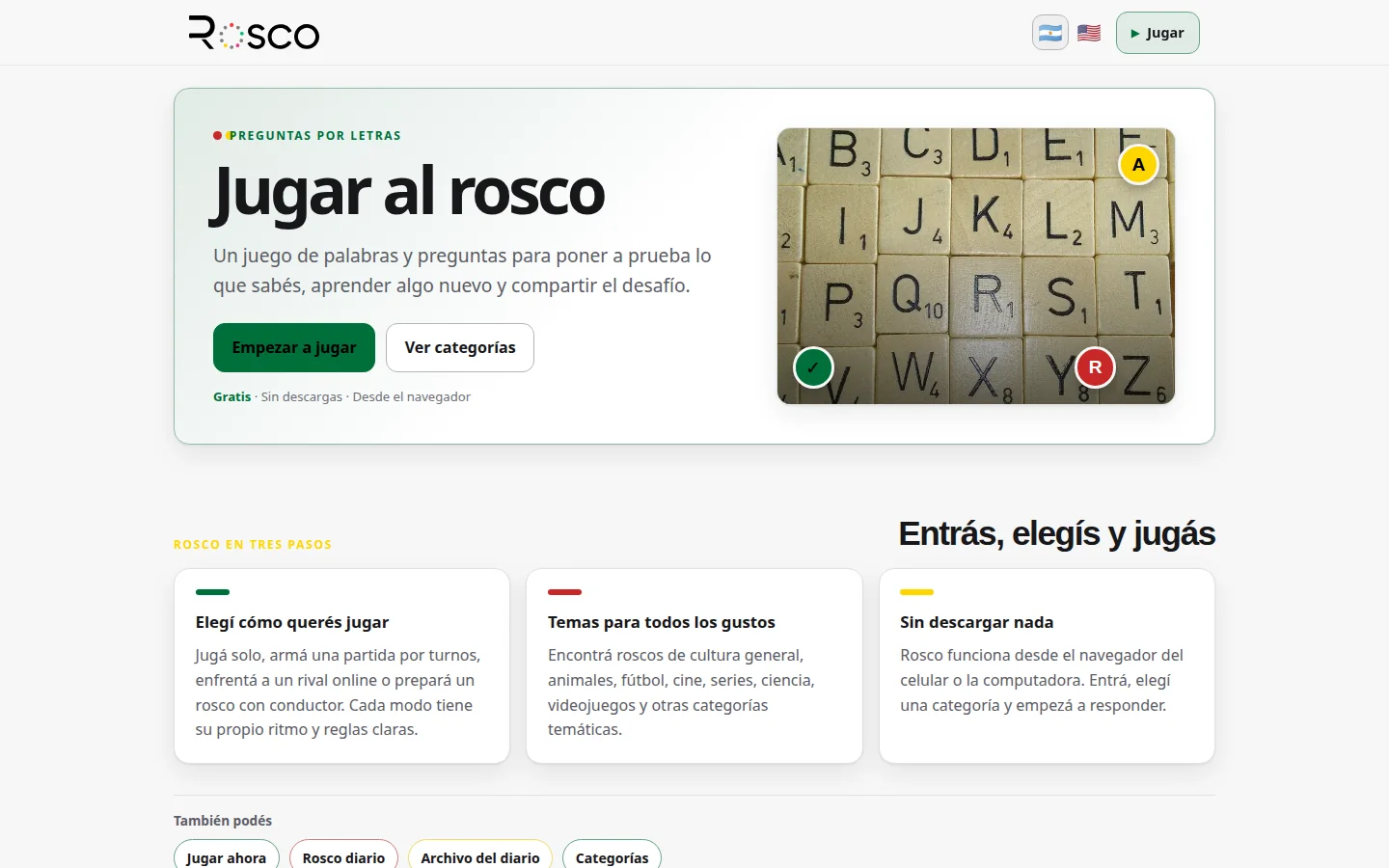 Rosco — Landing pública para jugar online